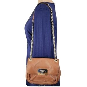 Michael Kors Sloan Pebbled Leather Chain Shoulder‎ Bag Brown Gold Turn-Lock